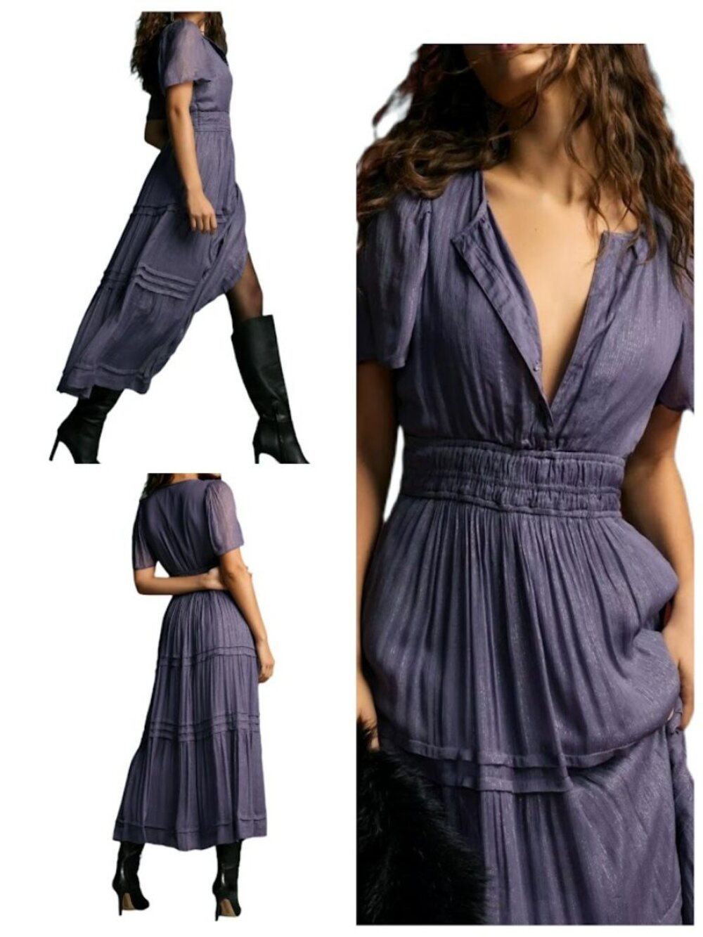 NWT Anthropologie The Somerset Maxi Dress Lurex Edition Purple Metallic XS - Picture 2 of 14